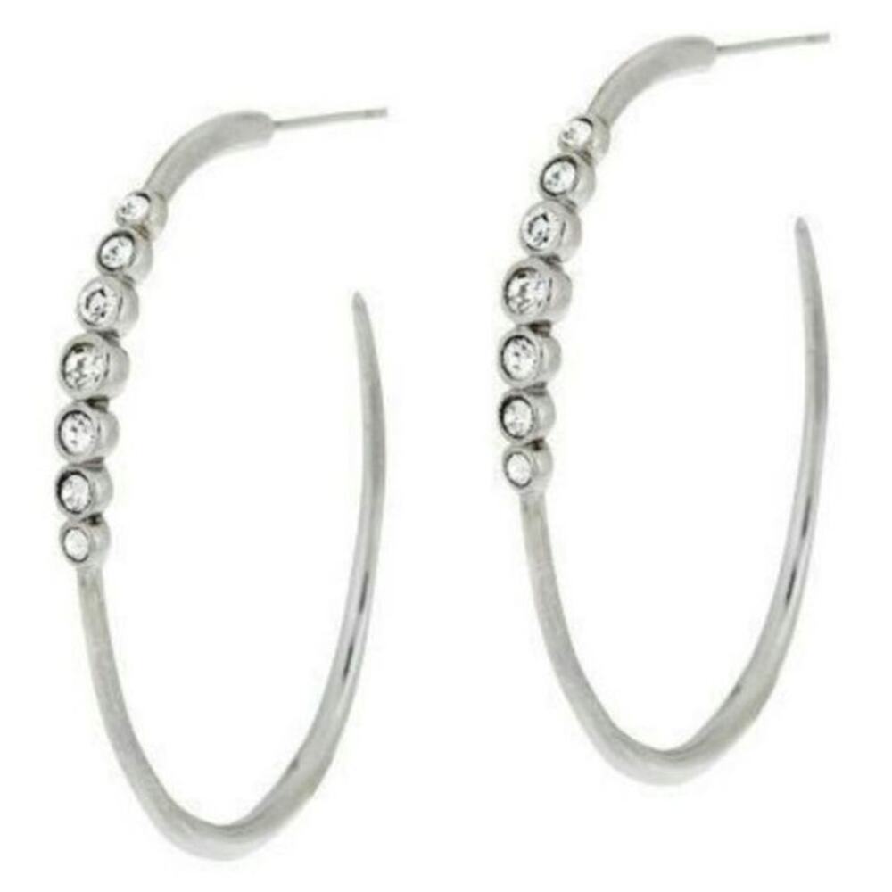 Steel by Design Elongated Hoop Earrings with Crystals NWT